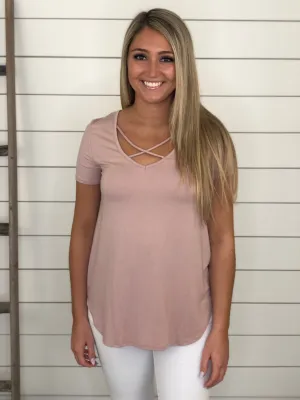 Dusty Pink Short Sleeve Crisscross Top