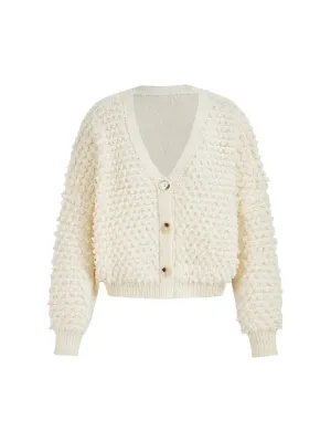 Dylan Chunky Button-Front Cardigan Sweater in Apricot