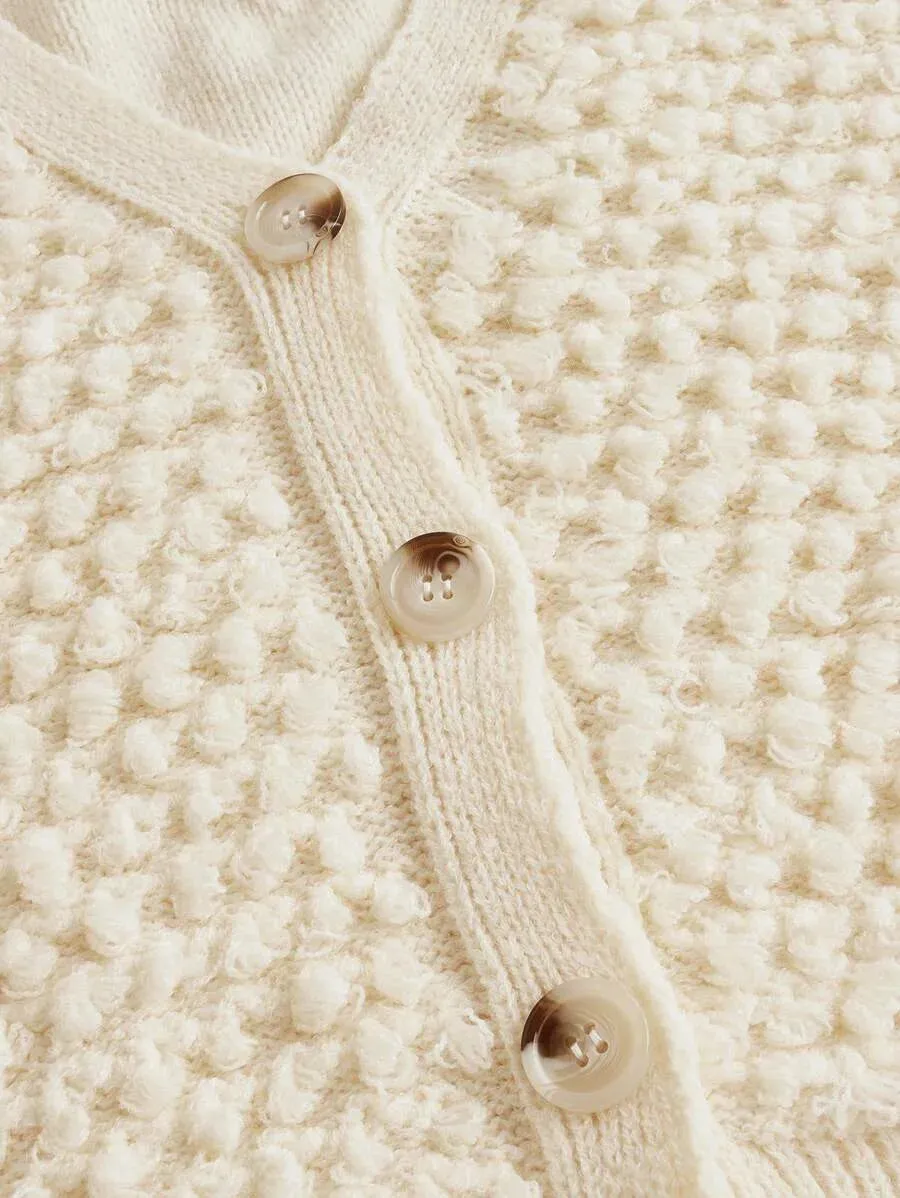 Dylan Chunky Button-Front Cardigan Sweater in Apricot