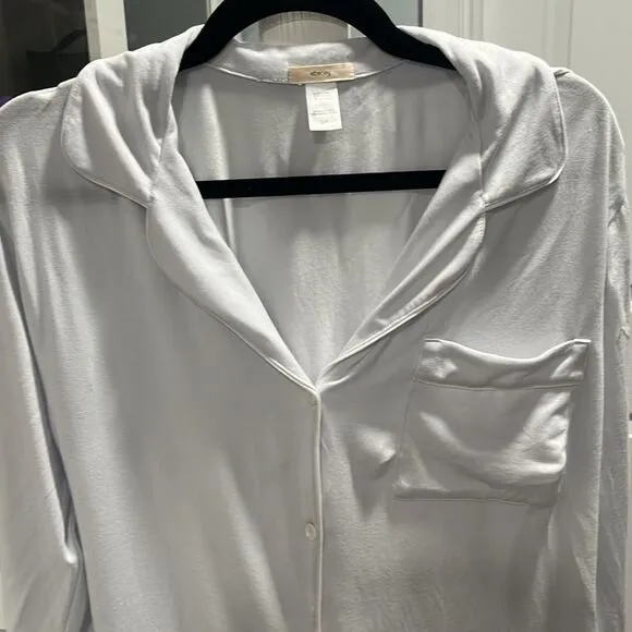 EBERJEY Gisele TENCEL™ Modal Long Sleeve PJ Top, Ice Blue/Ivory, Size S
