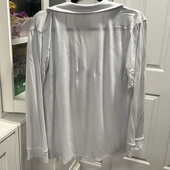 EBERJEY Gisele TENCEL™ Modal Long Sleeve PJ Top, Ice Blue/Ivory, Size S
