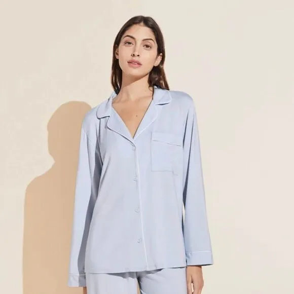 EBERJEY Gisele TENCEL™ Modal Long Sleeve PJ Top, Ice Blue/Ivory, Size S