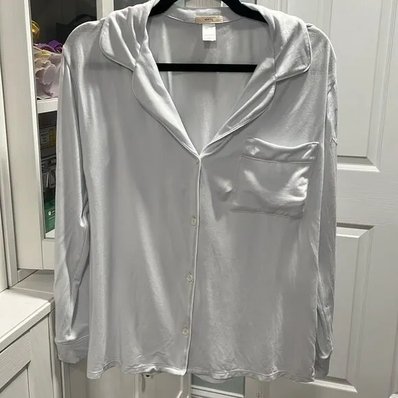 EBERJEY Gisele TENCEL™ Modal Long Sleeve PJ Top, Ice Blue/Ivory, Size S