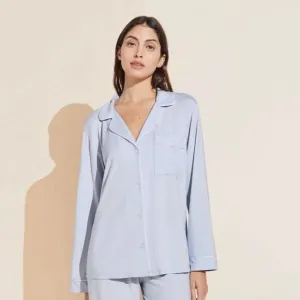 EBERJEY Gisele TENCEL™ Modal Long Sleeve PJ Top, Ice Blue/Ivory, Size S