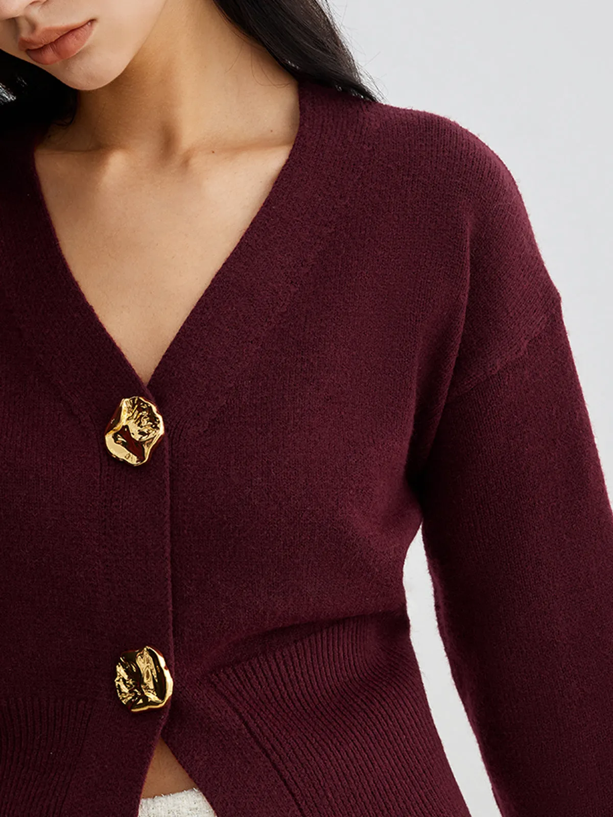 Elegant Metal Button Short Cardigan