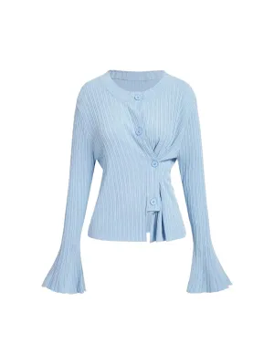 Fabiola Ribbed Knit Button-Up Cardigan Sweater in Blue
