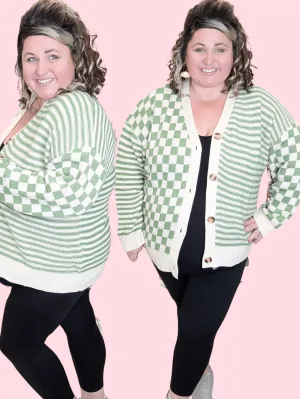 Finley Oversized Grandpa Cardigan Sweater in Checkerboard