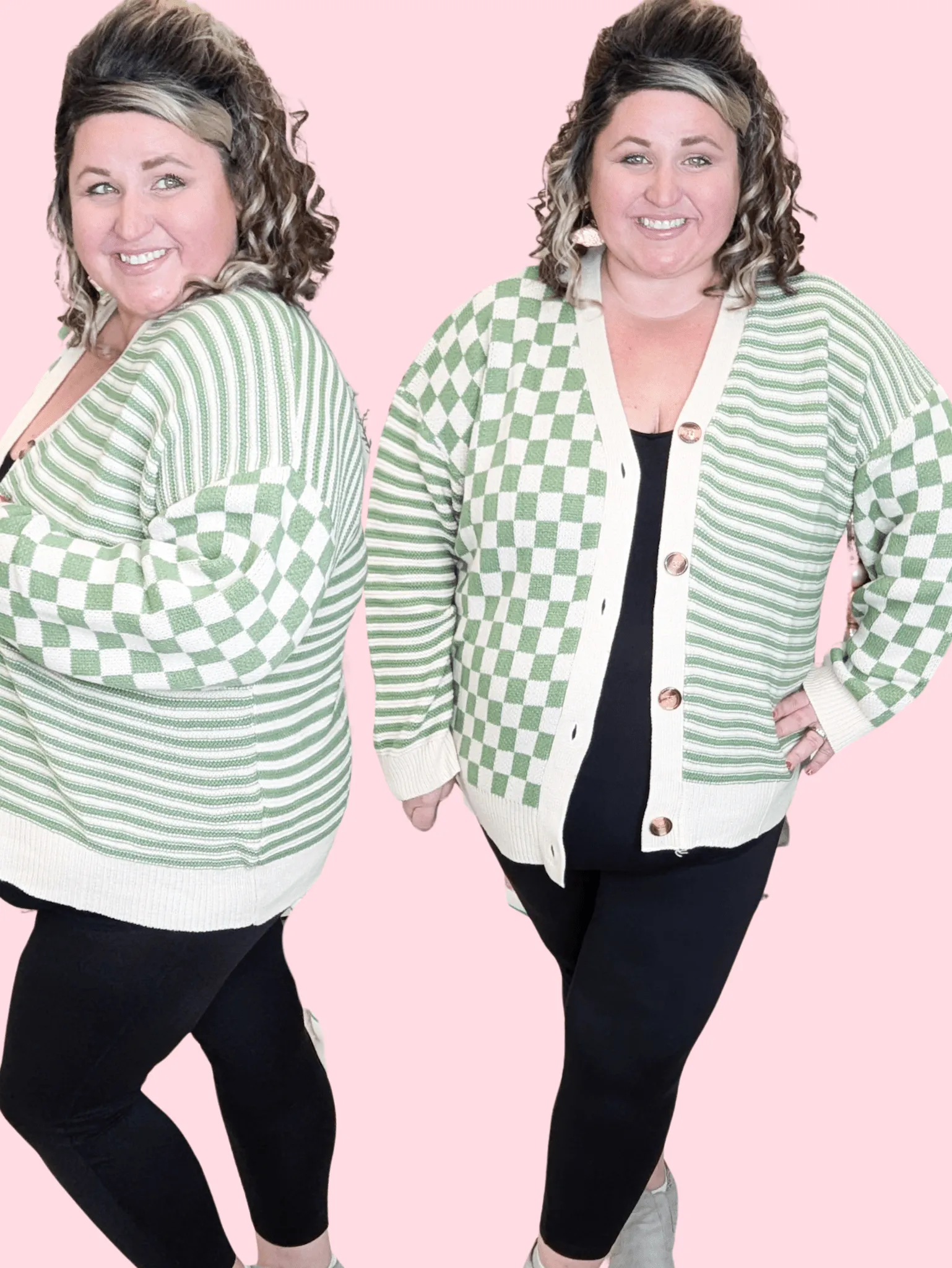 Finley Oversized Grandpa Cardigan Sweater in Checkerboard