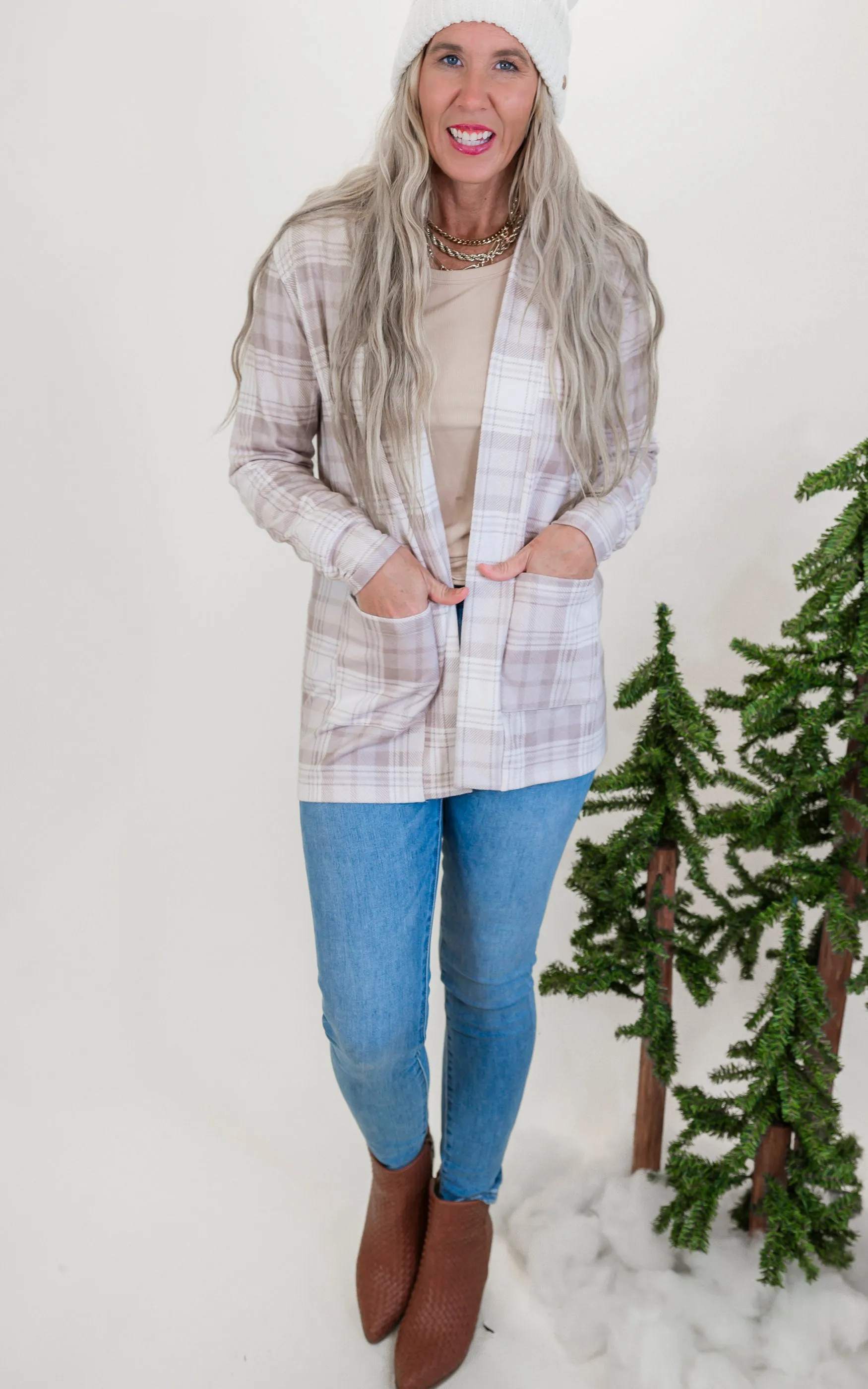 Forever Favorite Plaid Cardigan in Cream Mocha #3 | Salty Wave *DEAL-FINAL SALE