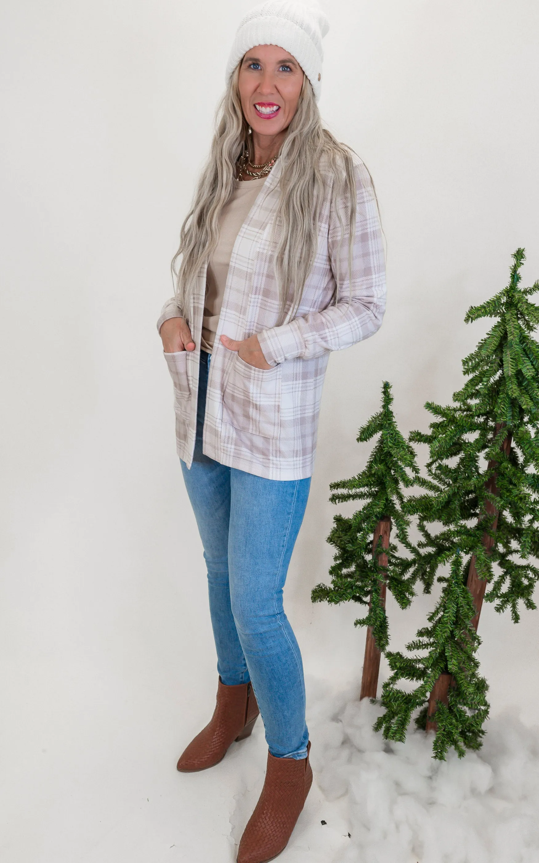 Forever Favorite Plaid Cardigan in Cream Mocha #3 | Salty Wave *DEAL-FINAL SALE