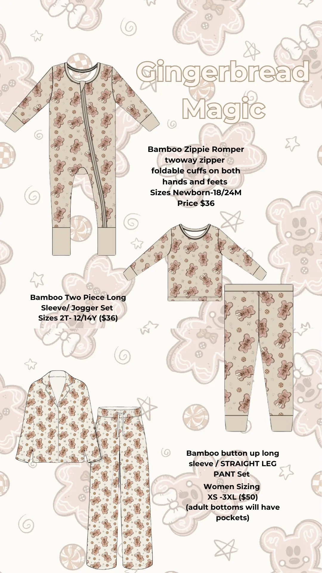 Gingerbread Magic Bamboo PJs*READY TO SHIP — NOT RESTOCKING