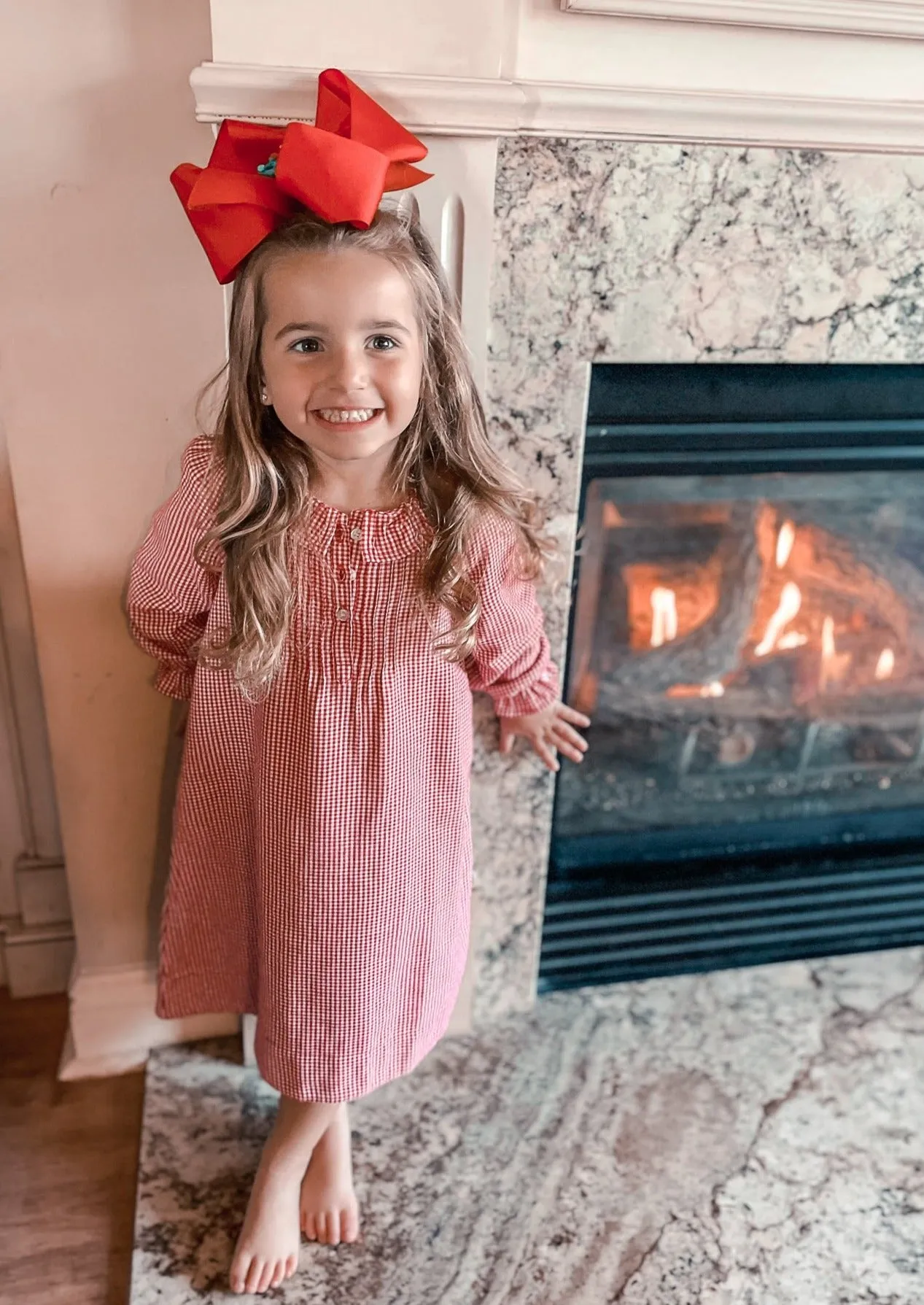 Girls Victoria Nightgown Red Mini Gingham