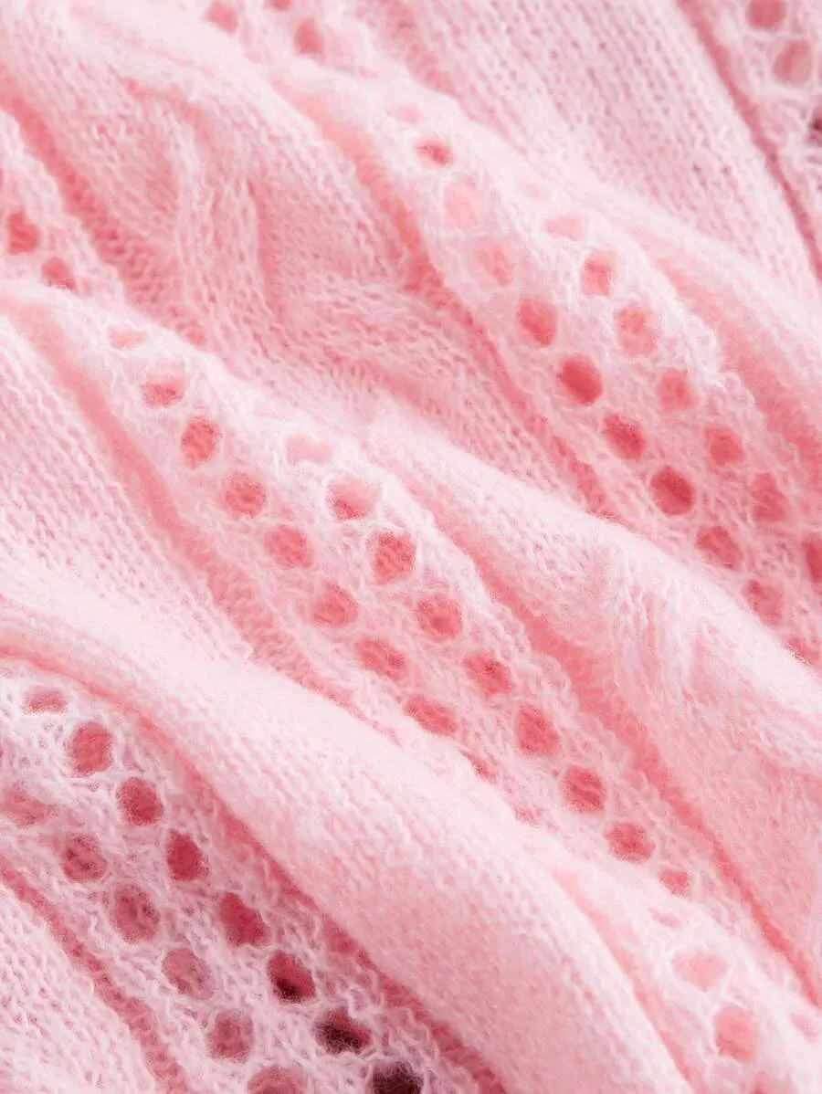 Giuditta Chic Bell Sleeve Cardigan with Floral Detailing in Pink