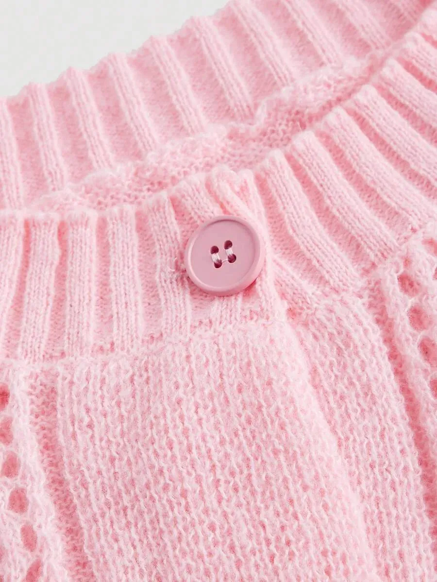 Giuditta Chic Bell Sleeve Cardigan with Floral Detailing in Pink