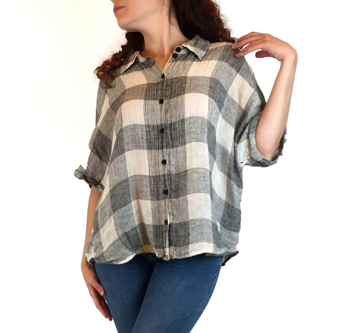 Gorman black and white check linen shirt size 10