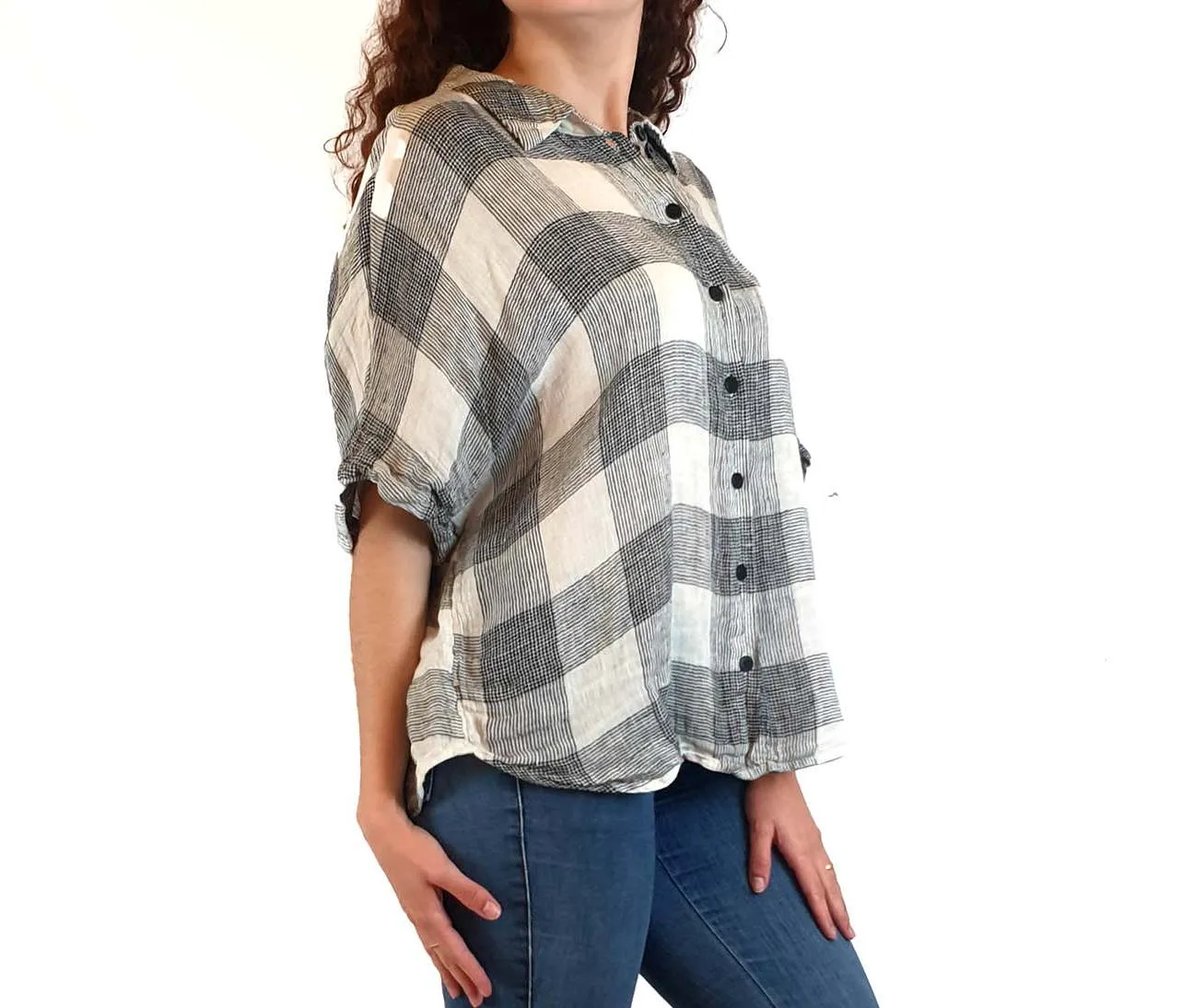 Gorman black and white check linen shirt size 10
