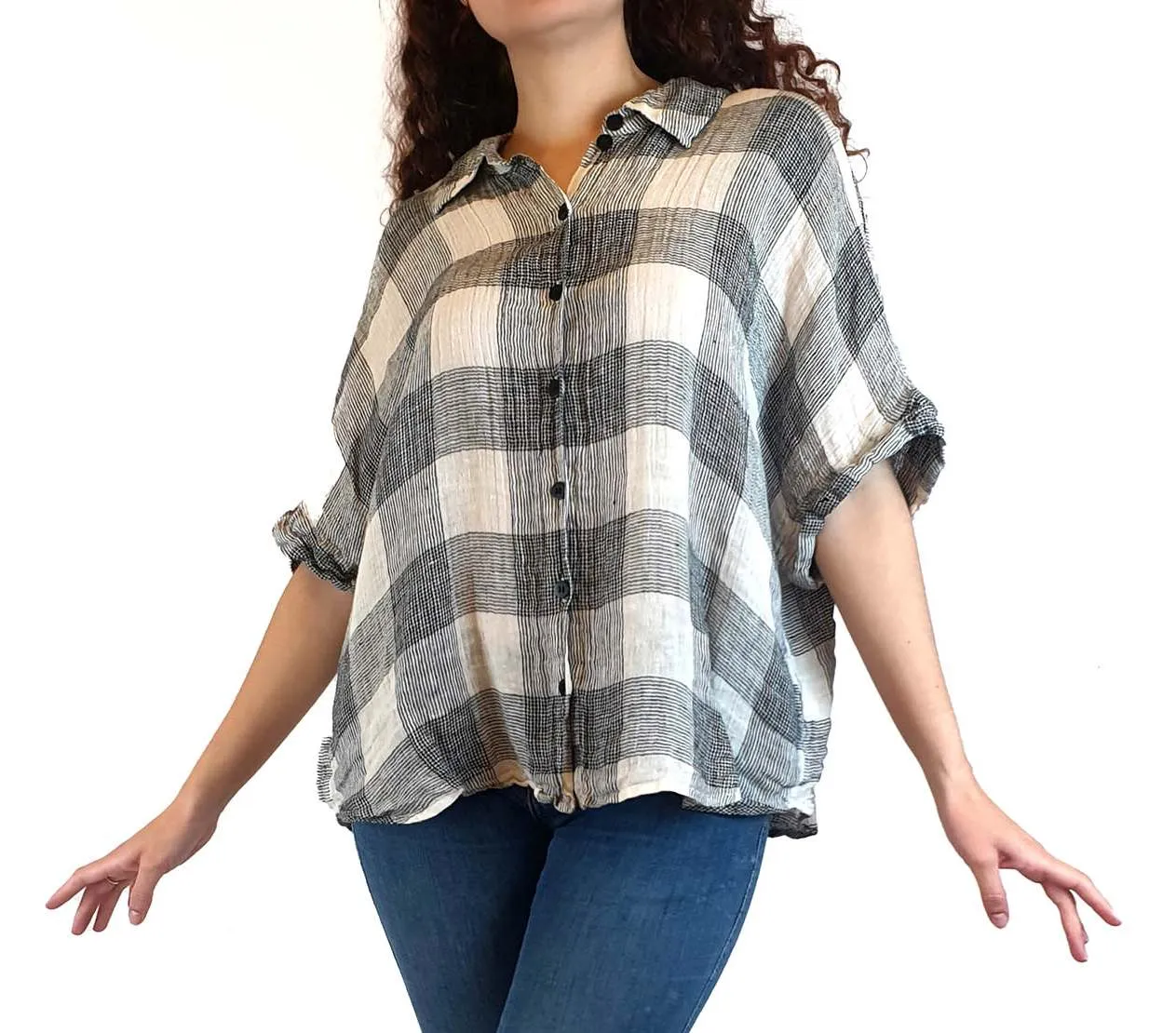 Gorman black and white check linen shirt size 10