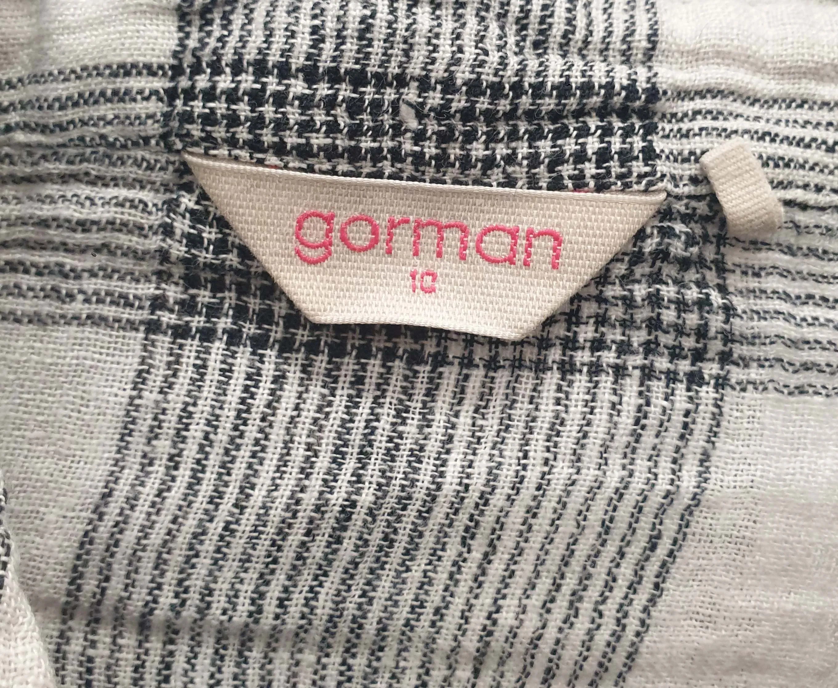 Gorman black and white check linen shirt size 10