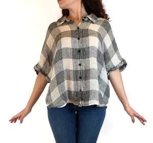 Gorman black and white check linen shirt size 10