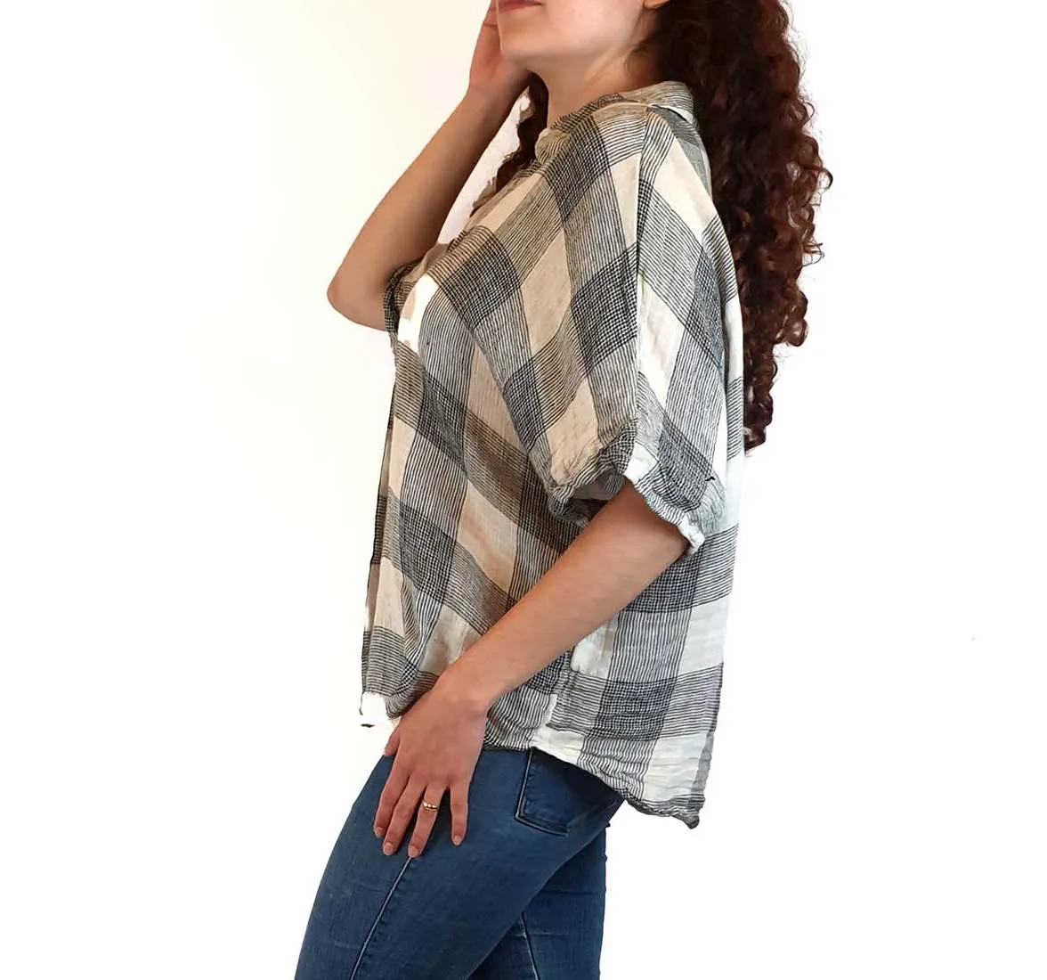 Gorman black and white check linen shirt size 10