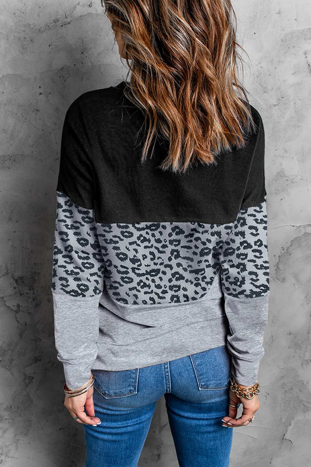 Gray Colorblock Leopard Sweatshirt