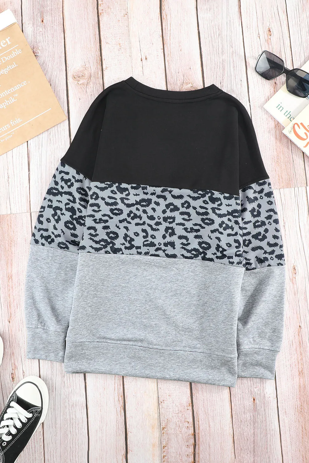 Gray Colorblock Leopard Sweatshirt