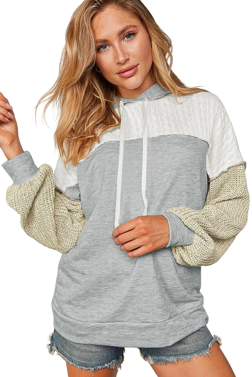 Gray Colorblock Patchwork Pullover Hoodie