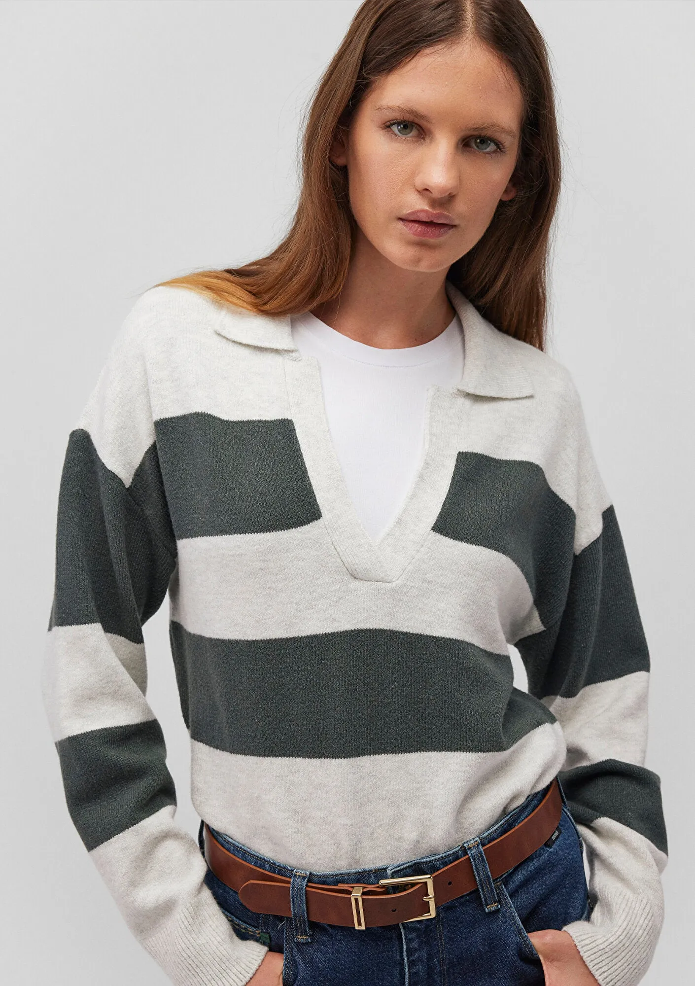 Green Striped Knit Polo