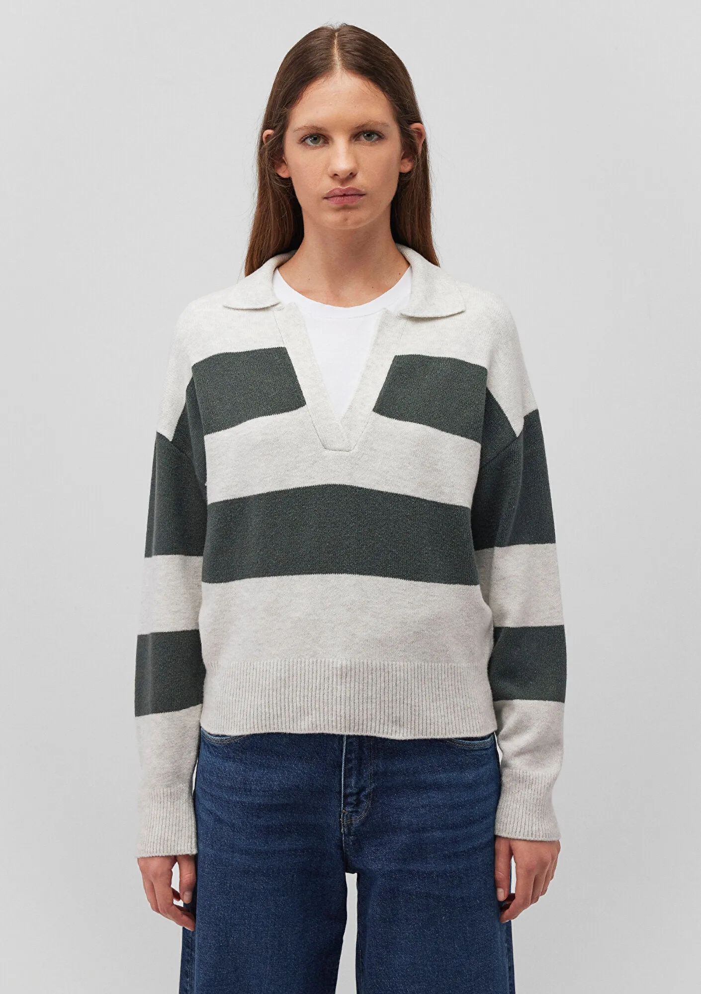 Green Striped Knit Polo