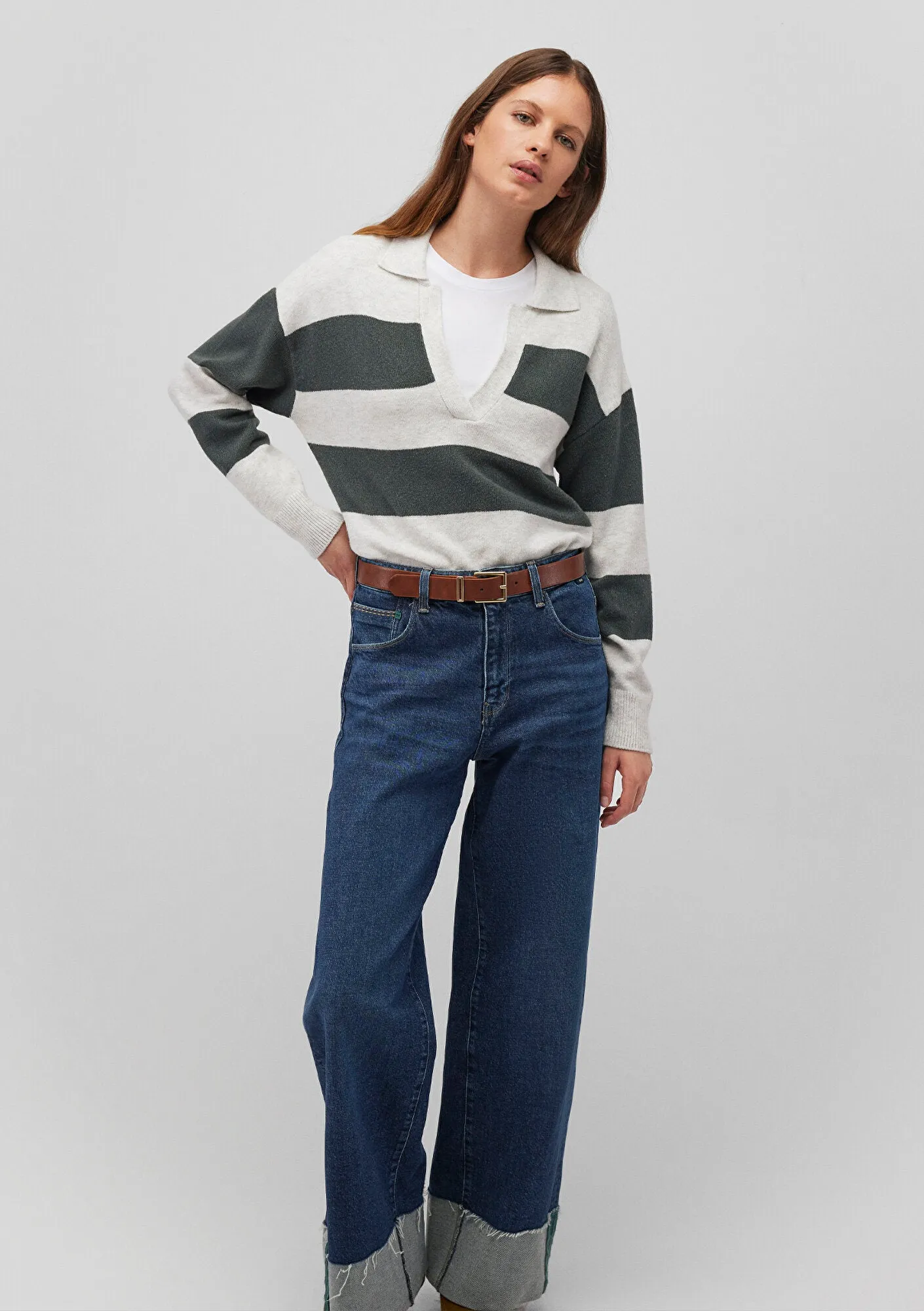 Green Striped Knit Polo