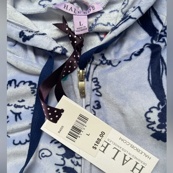 Hale Bob Onesie Zip Up Hoodie Pajamas with Poodle Print Size Large NWT $188