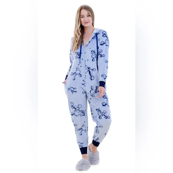 Hale Bob Onesie Zip Up Hoodie Pajamas with Poodle Print Size Large NWT $188