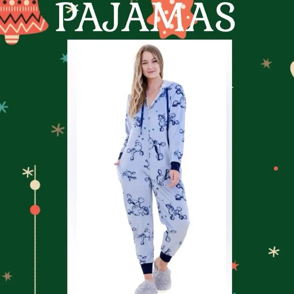 Hale Bob Onesie Zip Up Hoodie Pajamas with Poodle Print Size Large NWT $188