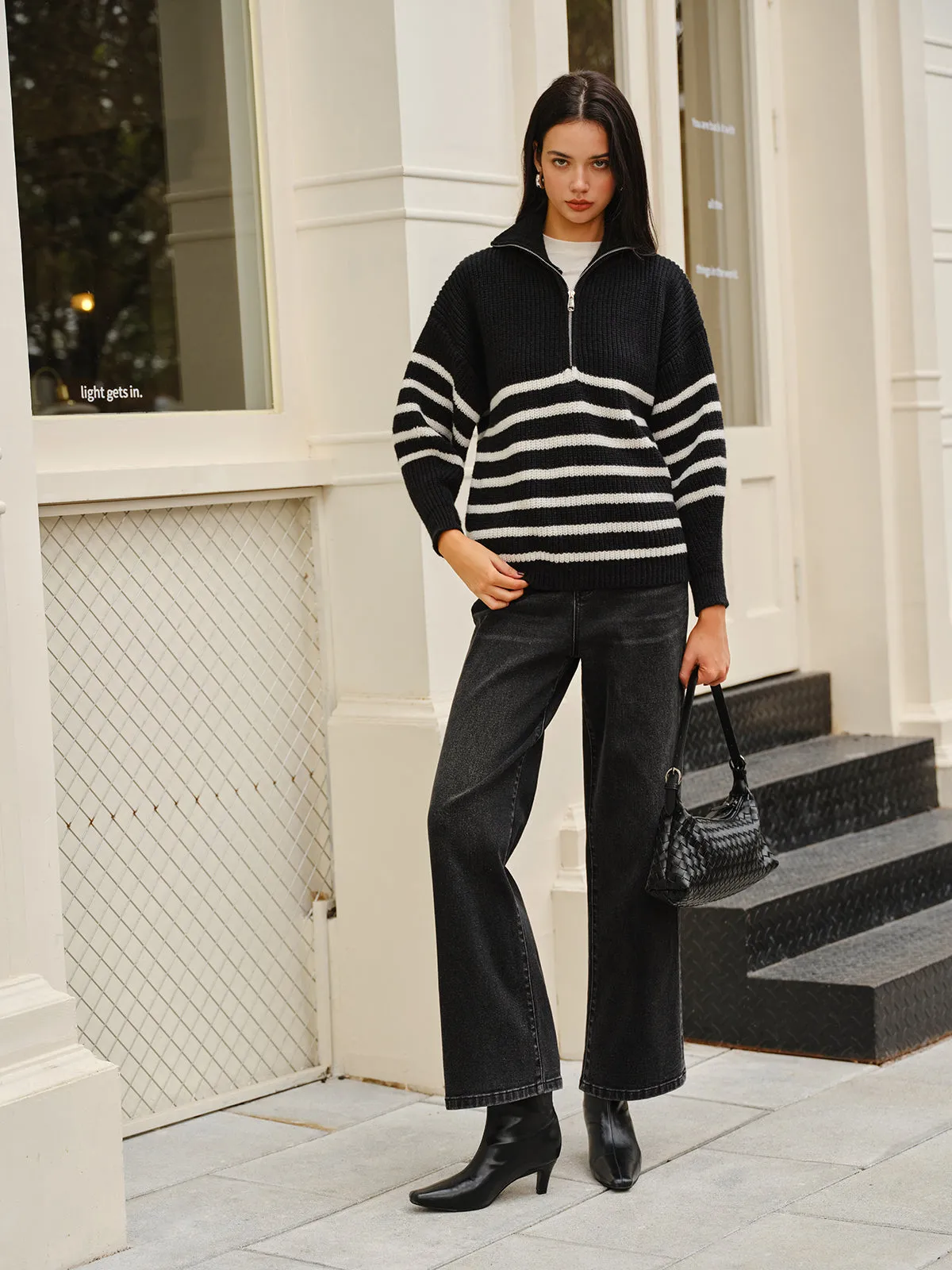 Half-Zip Striped Sweater