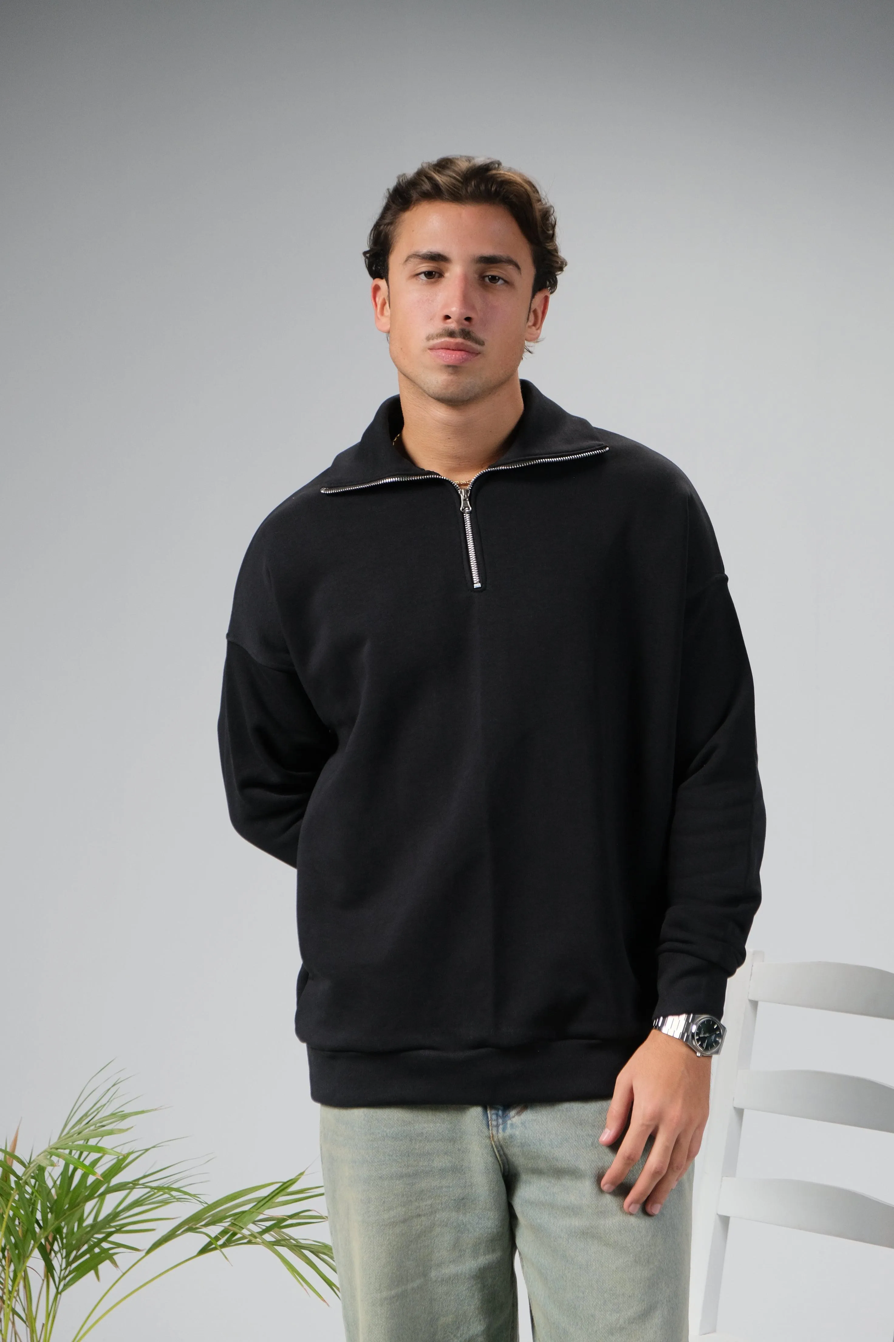 HALF ZIP SWEATER - BLACK