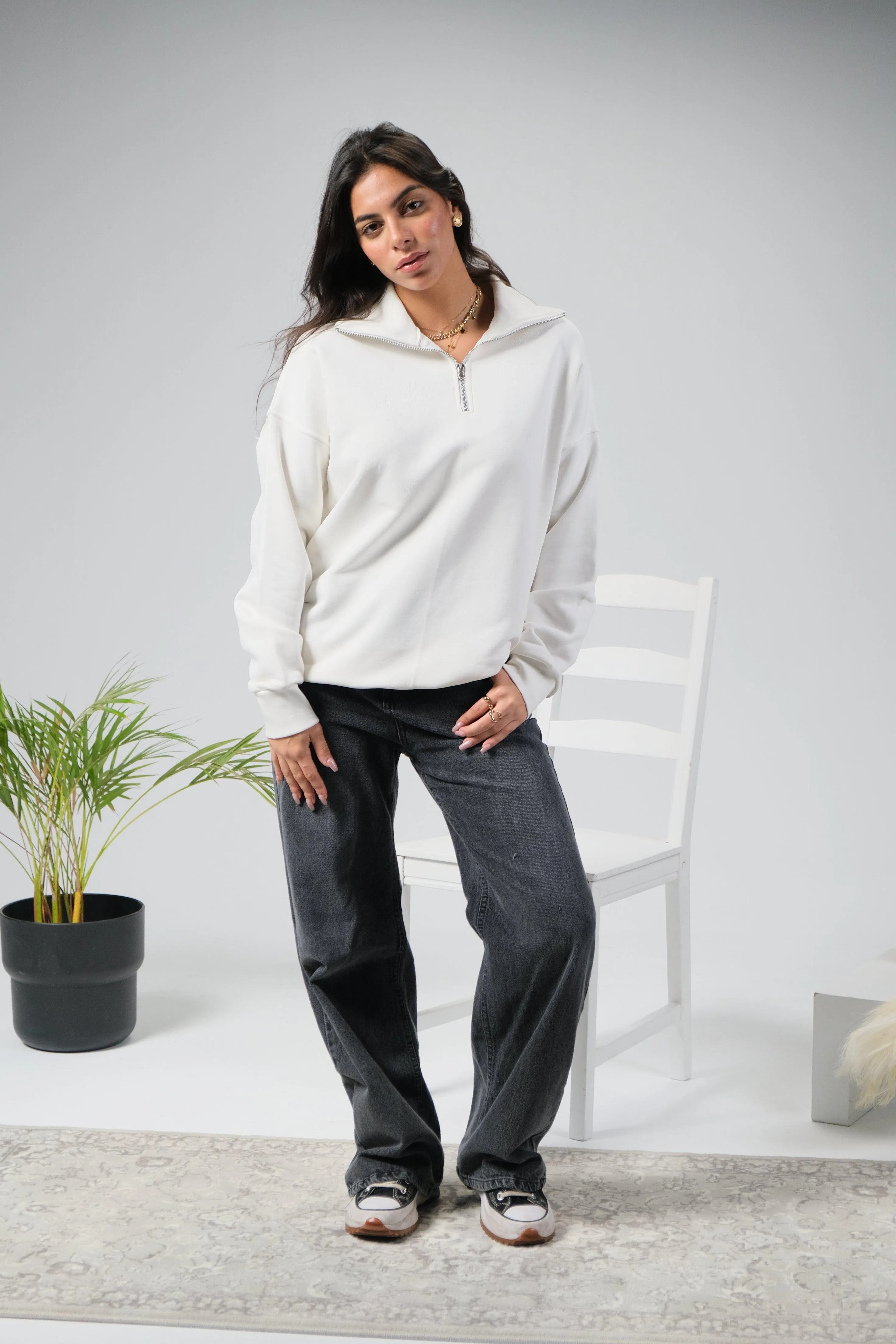 HALF ZIP SWEATER - BLACK