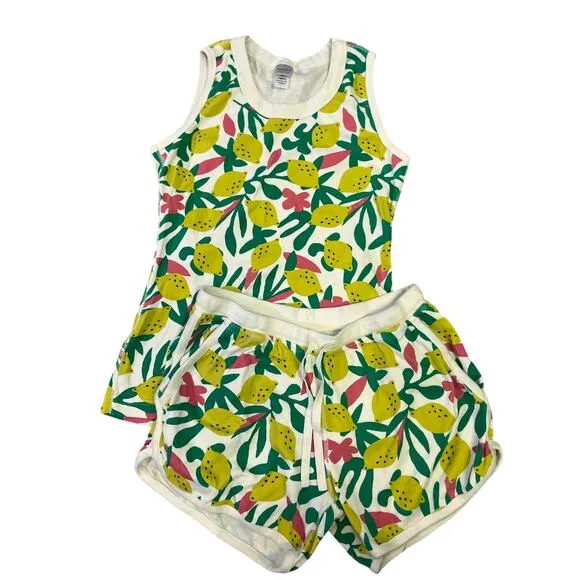 Hanna Andersson Lemons Short Pajama Set Women’s M Organic Cotton, Yellow/Green