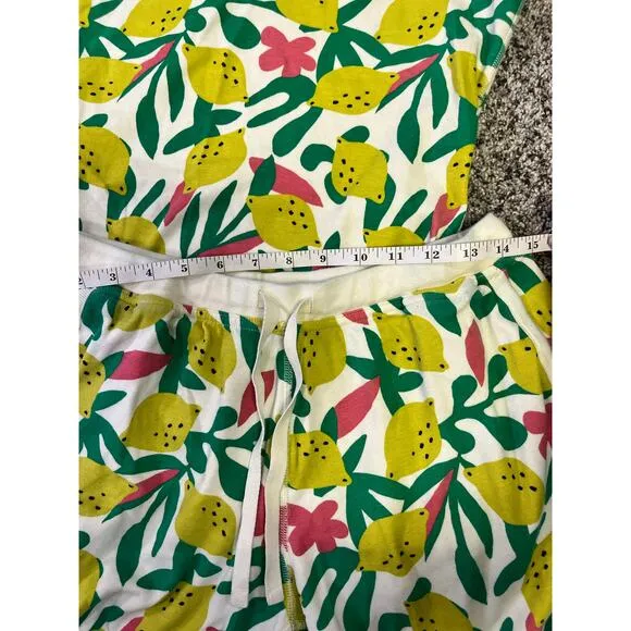 Hanna Andersson Lemons Short Pajama Set Women’s M Organic Cotton, Yellow/Green