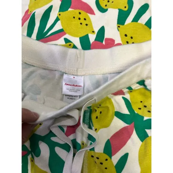 Hanna Andersson Lemons Short Pajama Set Women’s M Organic Cotton, Yellow/Green