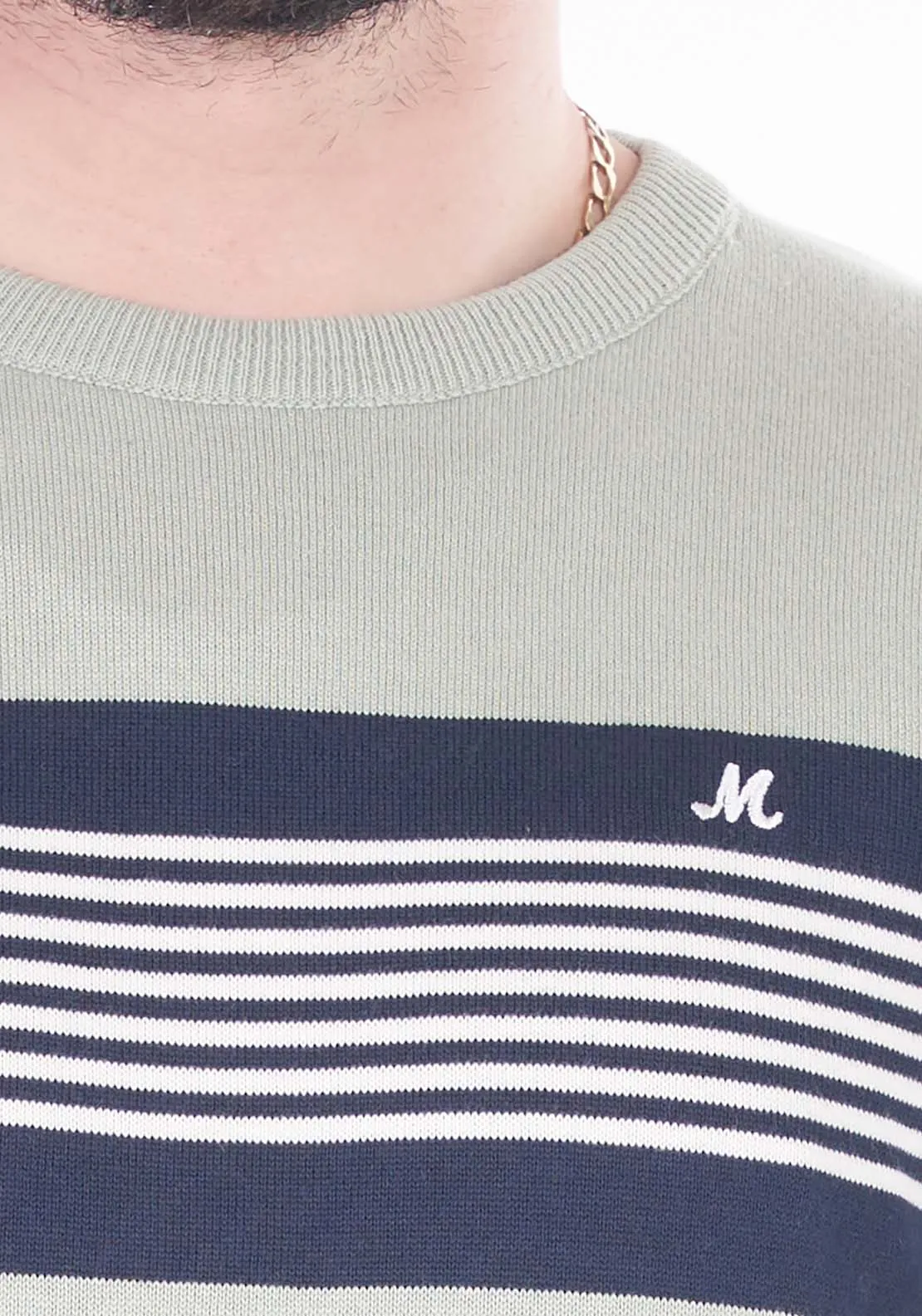 Harrison Crew Knit Stripe Deta - Green