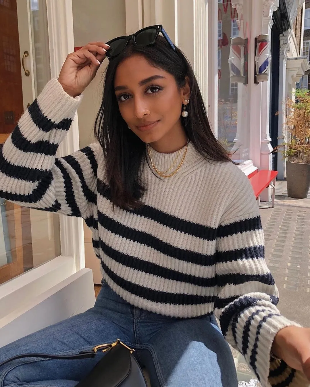 Horizontal Stripes Pit Striped Knit Sweater