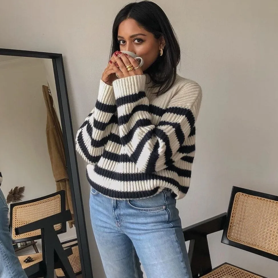 Horizontal Stripes Pit Striped Knit Sweater
