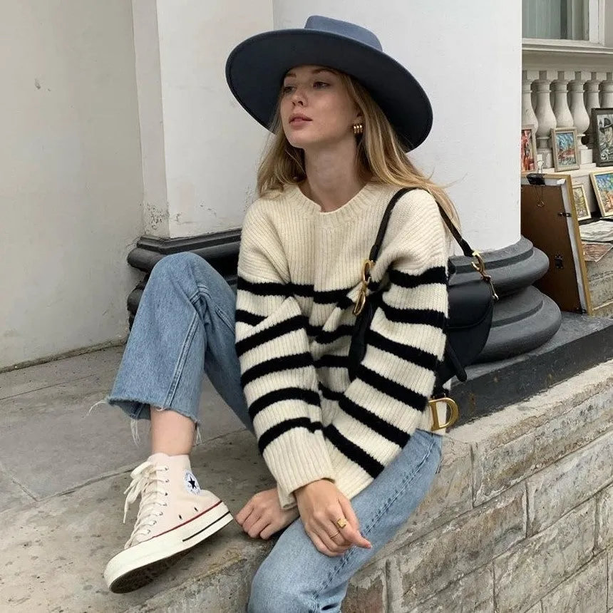 Horizontal Stripes Pit Striped Knit Sweater