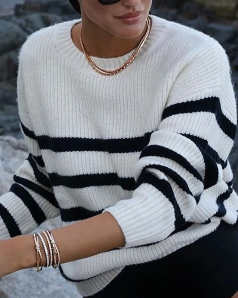 Horizontal Stripes Pit Striped Knit Sweater