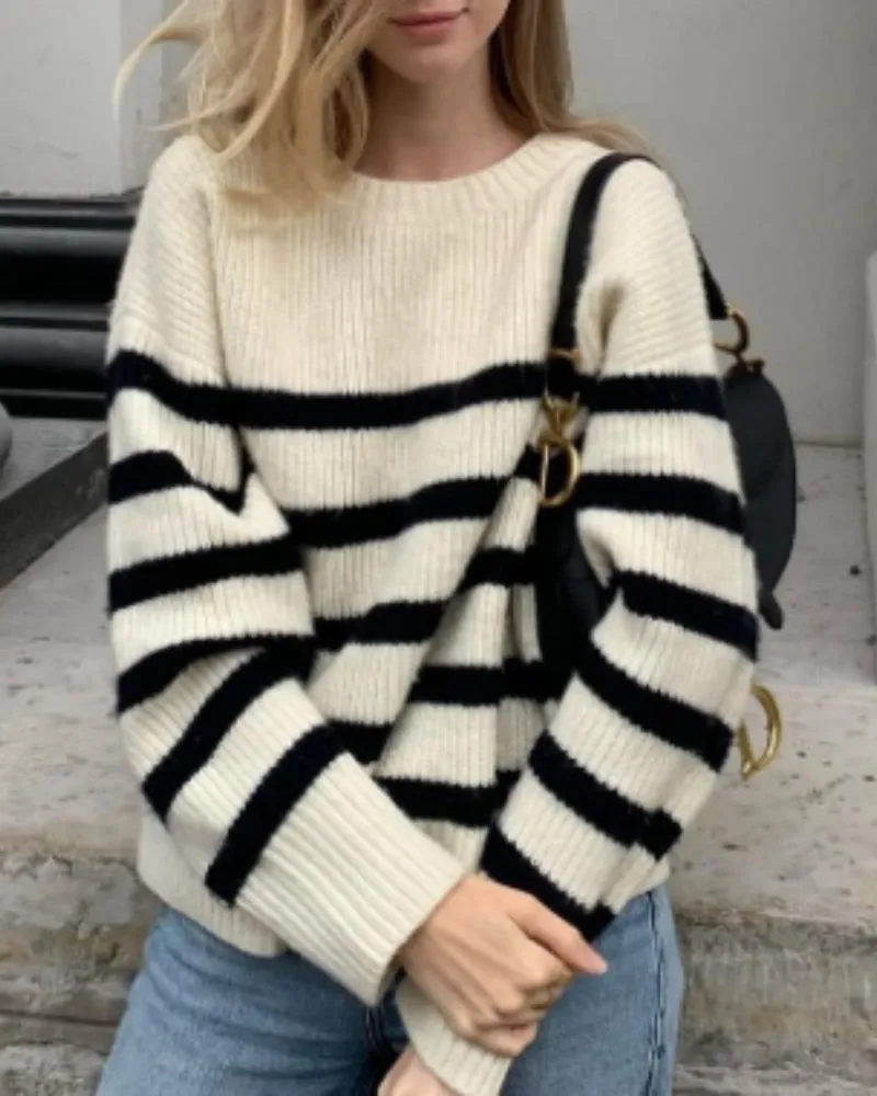 Horizontal Stripes Pit Striped Knit Sweater