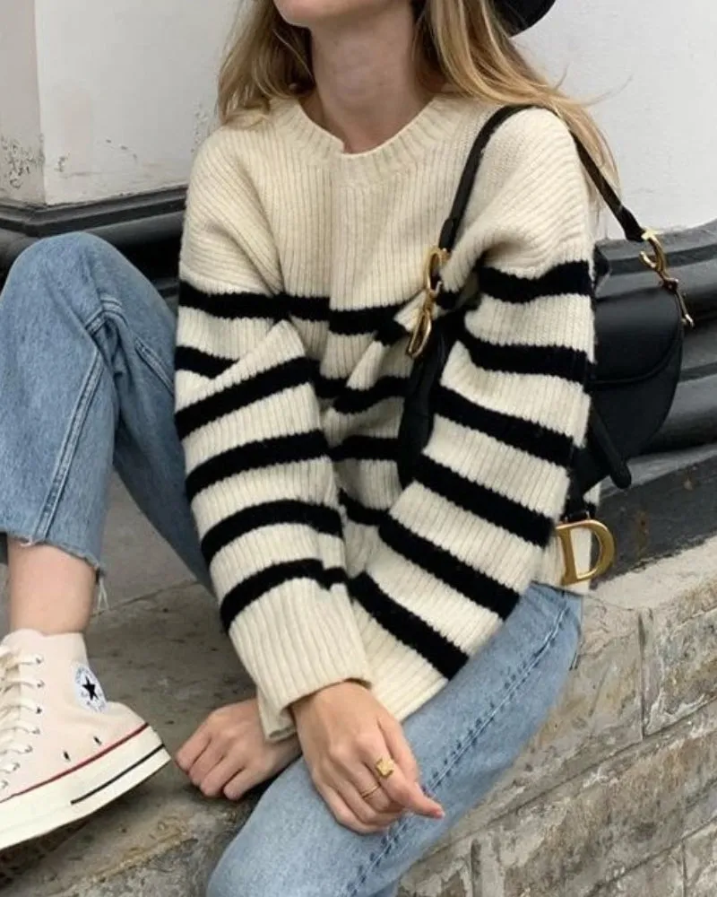 Horizontal Stripes Pit Striped Knit Sweater