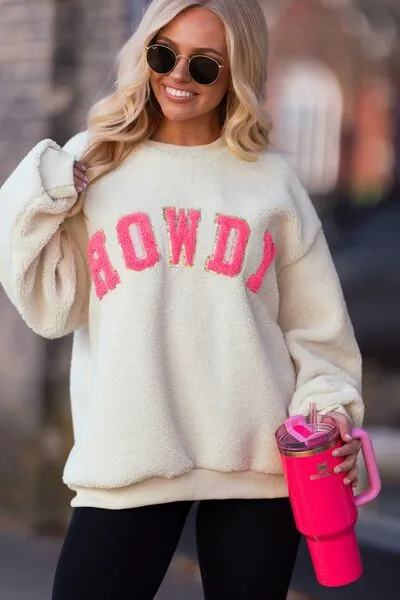 HOWDY Patched ronde hals Sherpa Sweatshirt