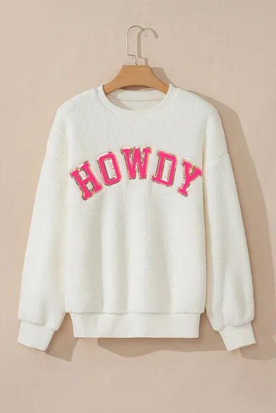 HOWDY Patched ronde hals Sherpa Sweatshirt