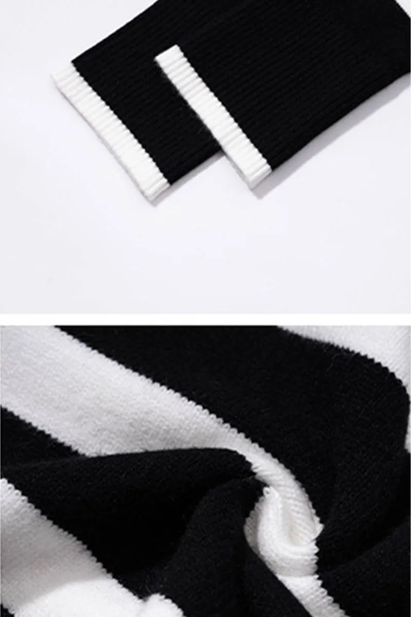 HWQ1227 Striped Pattern Collared Sweater