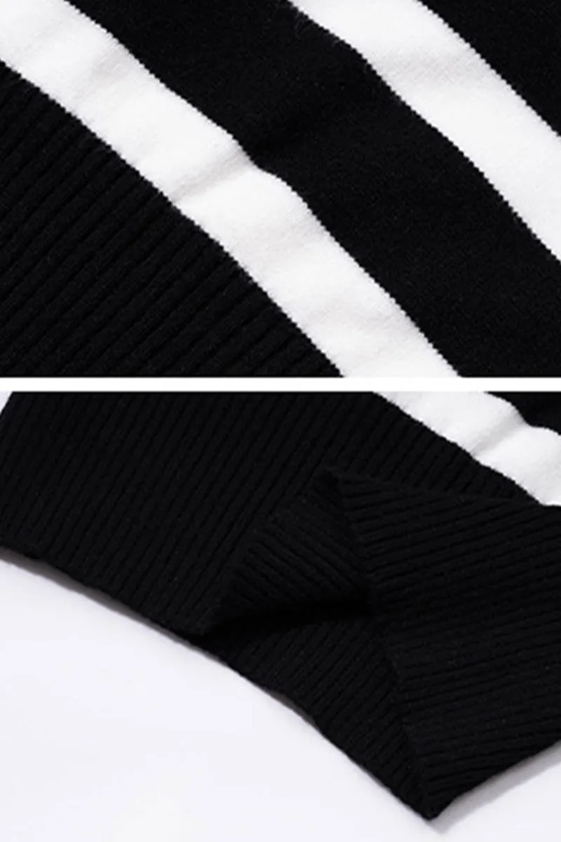 HWQ1227 Striped Pattern Collared Sweater